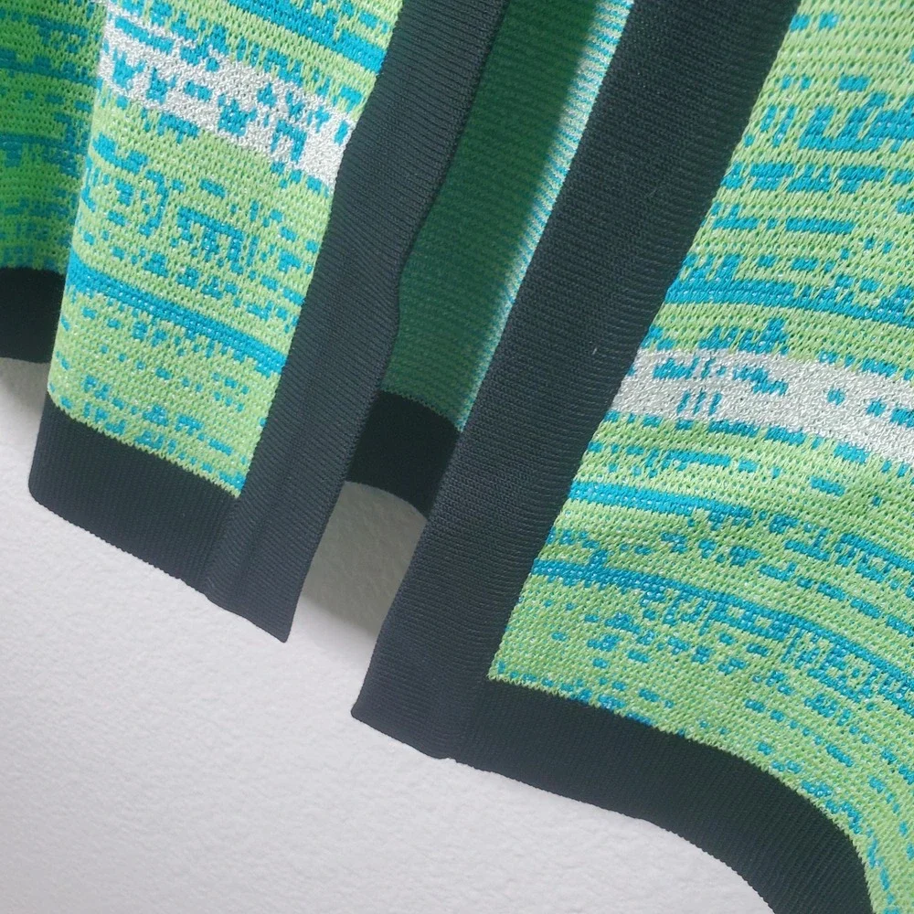 Ming Wang Sweater Knit Jacket Blazer Green Turquoise Striped Open Front Large - Picture 8 of 13